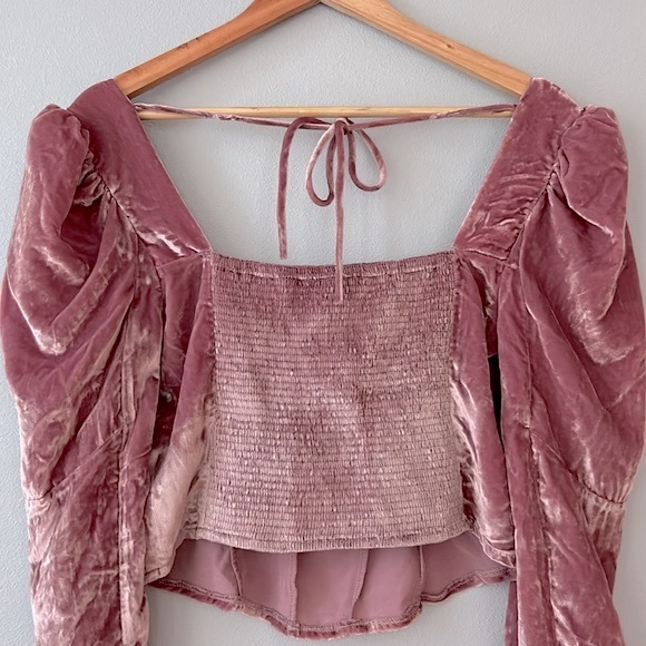 Free People • NWOT Mauve Bridgette Velvet Puff Sleeve Corset Style Top Size Med - Picture 13 of 17